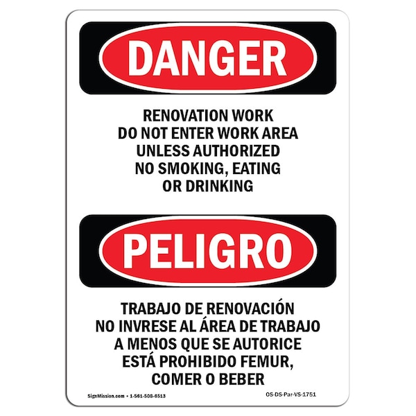 Sign, 5" H, 3.5" W, Renovation Work Do Not Enter Work Area, Span, DS-D-35-VS-1751-10PK